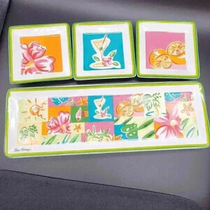 COPY - Sara Henry 4 Pieces Porcelain Rectangular Tray & 3 Coasters Spring Multi…